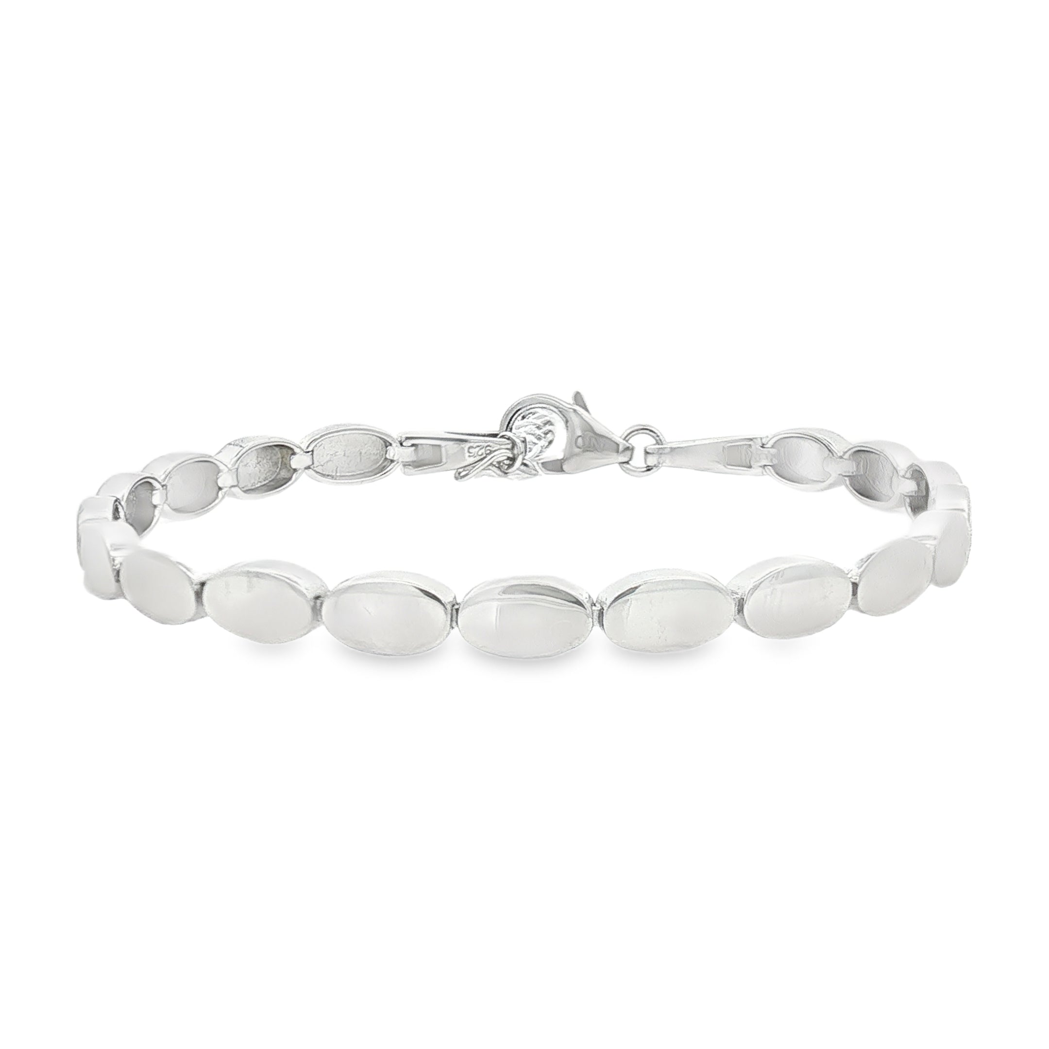 Silver Polished Oval Mirror Link Bracelet