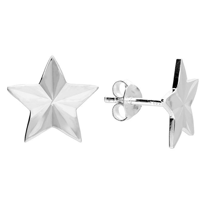 Sterling Silver Diamond Cut Star Stud Earrings