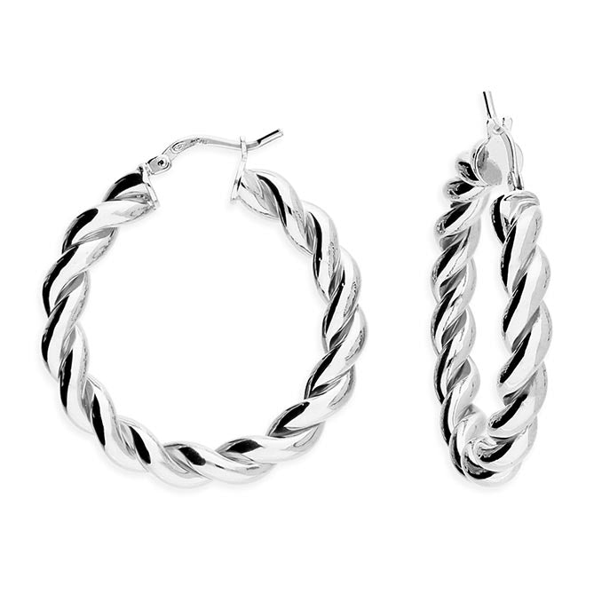 Sterling Silver 35mm Deep Twist Hoop Earrings