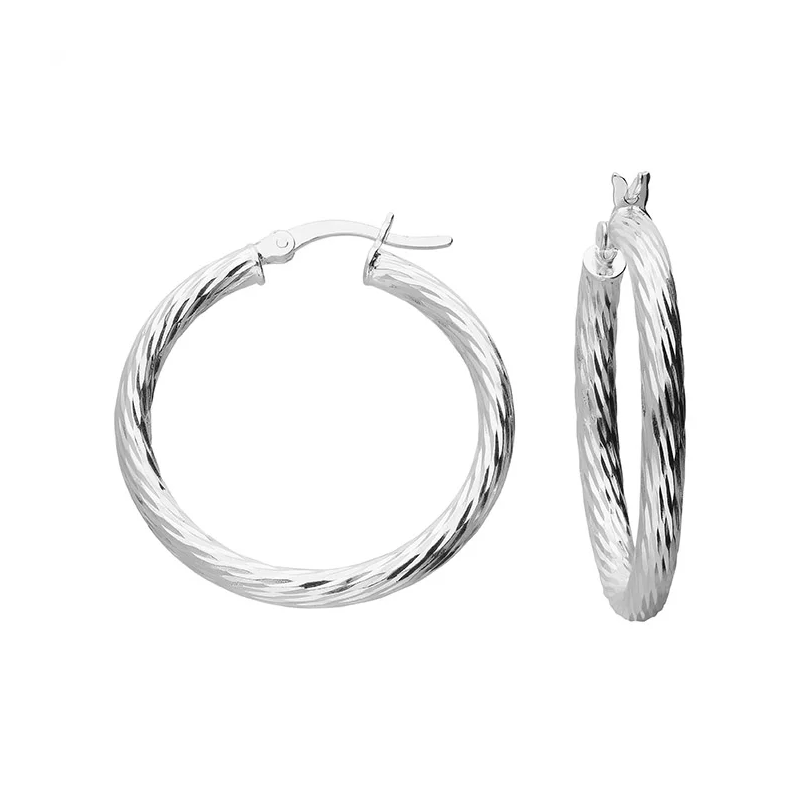 Sterling Silver 30mm Diamond Cut Hoop Earrings