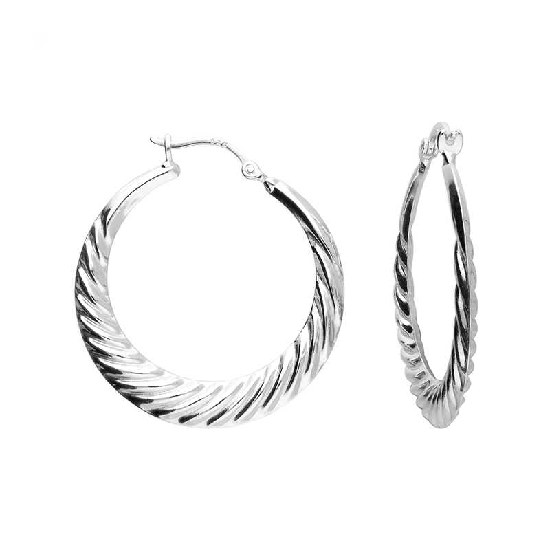 Sterling Silver 35mm Tapered Twist Hoop Earrings