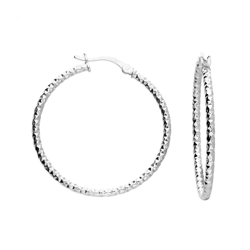 Sterling Silver 33mm Faceted Hoop Earrings
