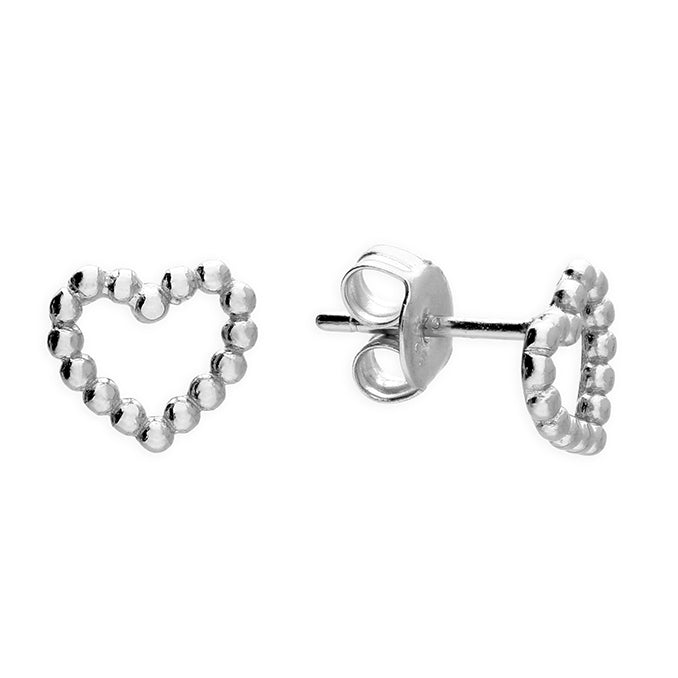 Sterling Silver Open Beaded Heart Stud Earrings