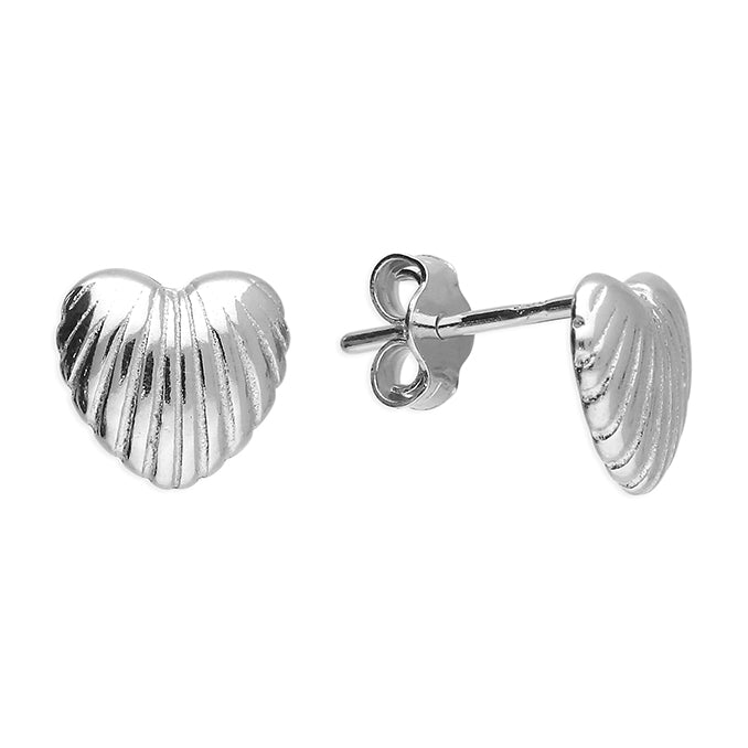 Sterling Silver Ribbed Heart Stud Earrings