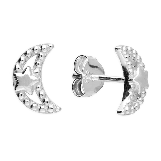 Sterling Silver Moon & Star Stud Earrings