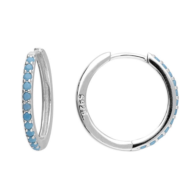 Sterling Silver Turquoise Enamel Hoop Earrings