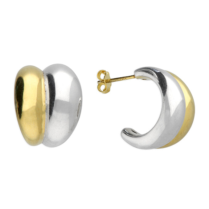 Sterling Silver Large Two Tone Half Hoop Stud Earrings