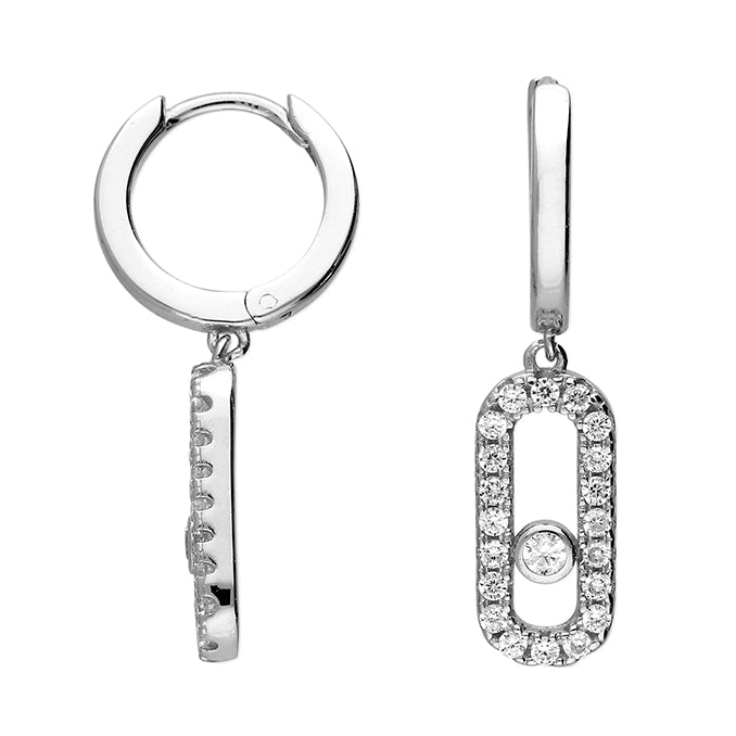 Sterling Silver Rectangular CZ Frame Drop Earrings