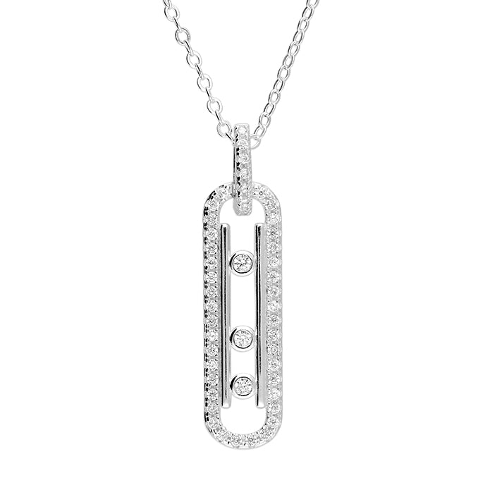 Sterling Silver Geo Frame CZ Necklace