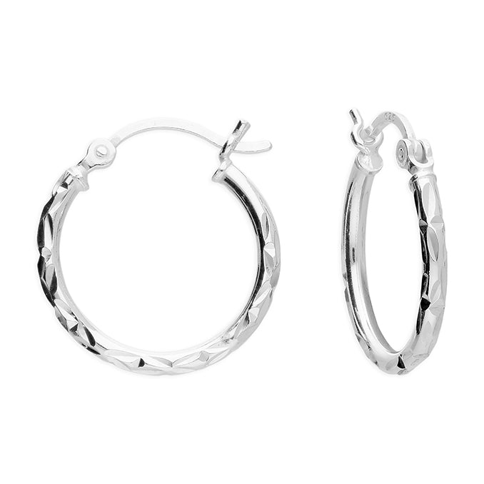 Sterling Silver Diamond Cut Hoop Earrings