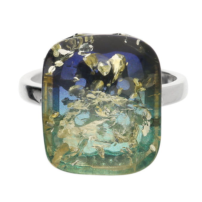 Sterling Silver Green Amber Cushion Ring