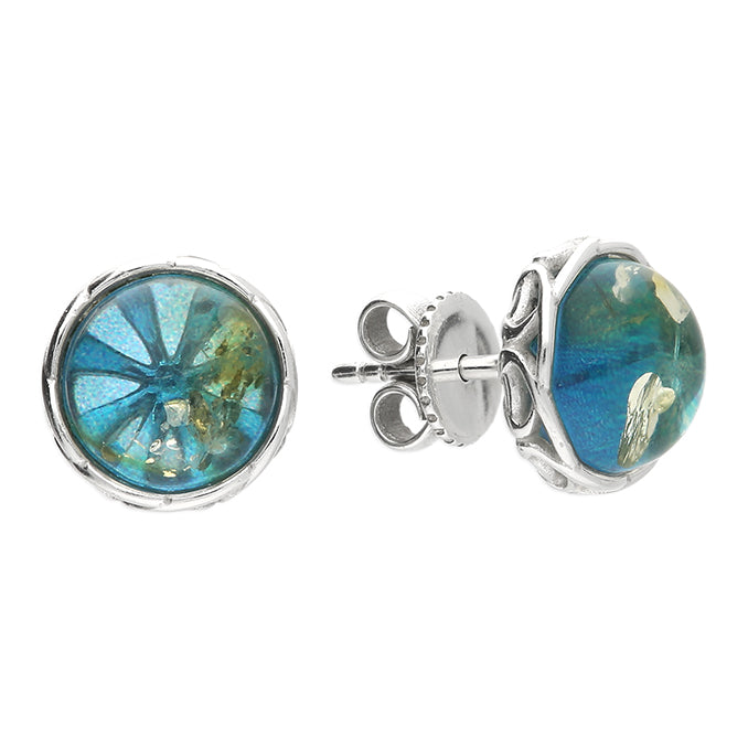Sterling Silver 9mm Blue Amber Stud Earrings