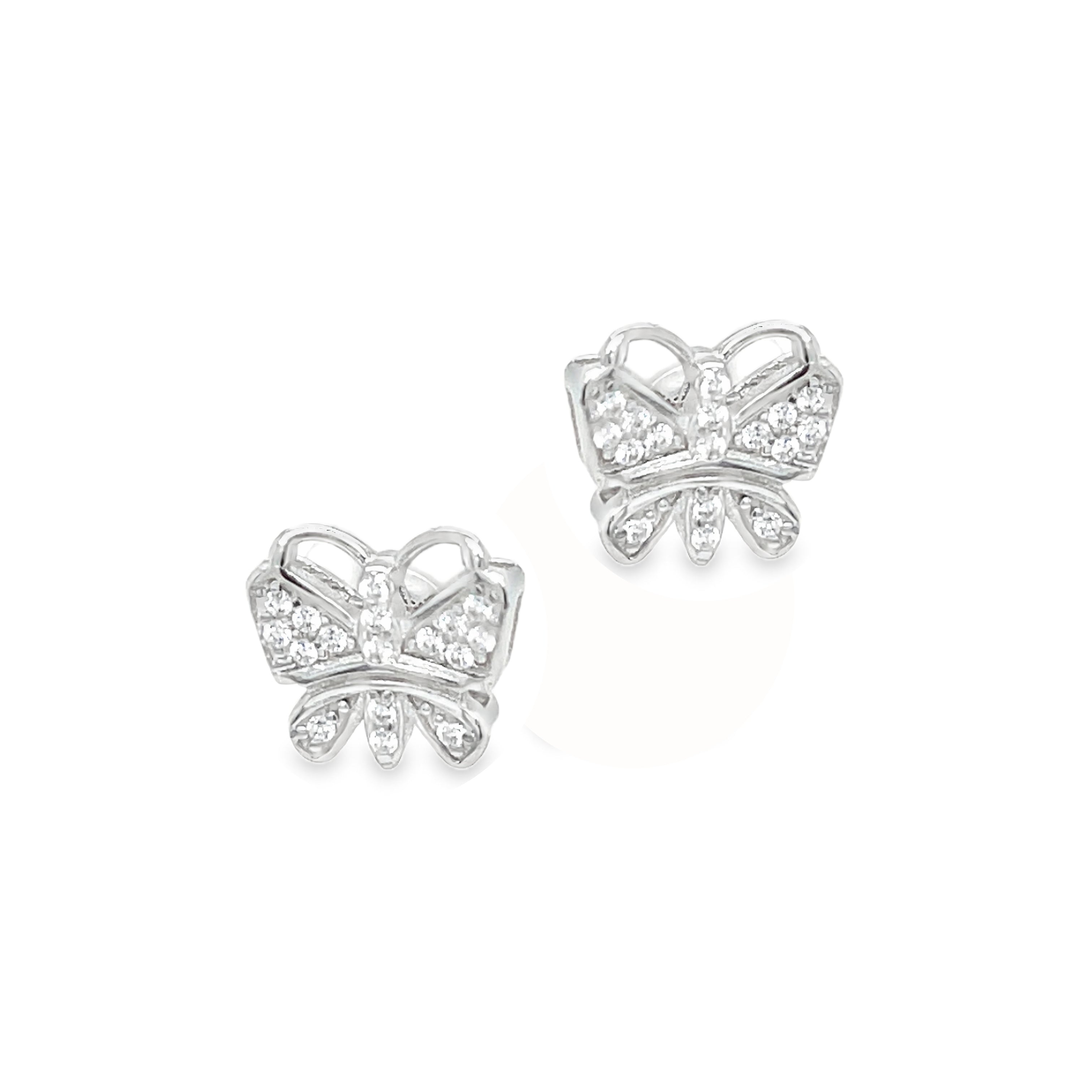 Sterling Silver CZ Butterfly Stud Earrings