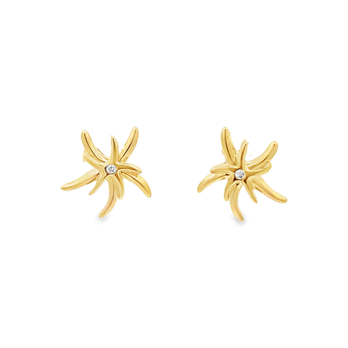 9ct Yellow Gold Diamond Starfish Stud Earrings