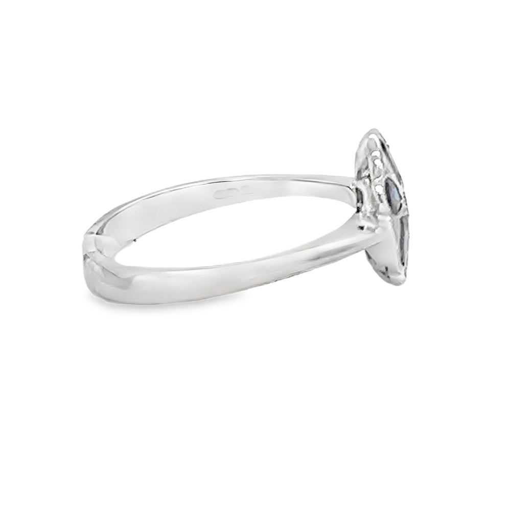 Sapphire & Diamond Pear Cluster Ring 18ct White Gold side