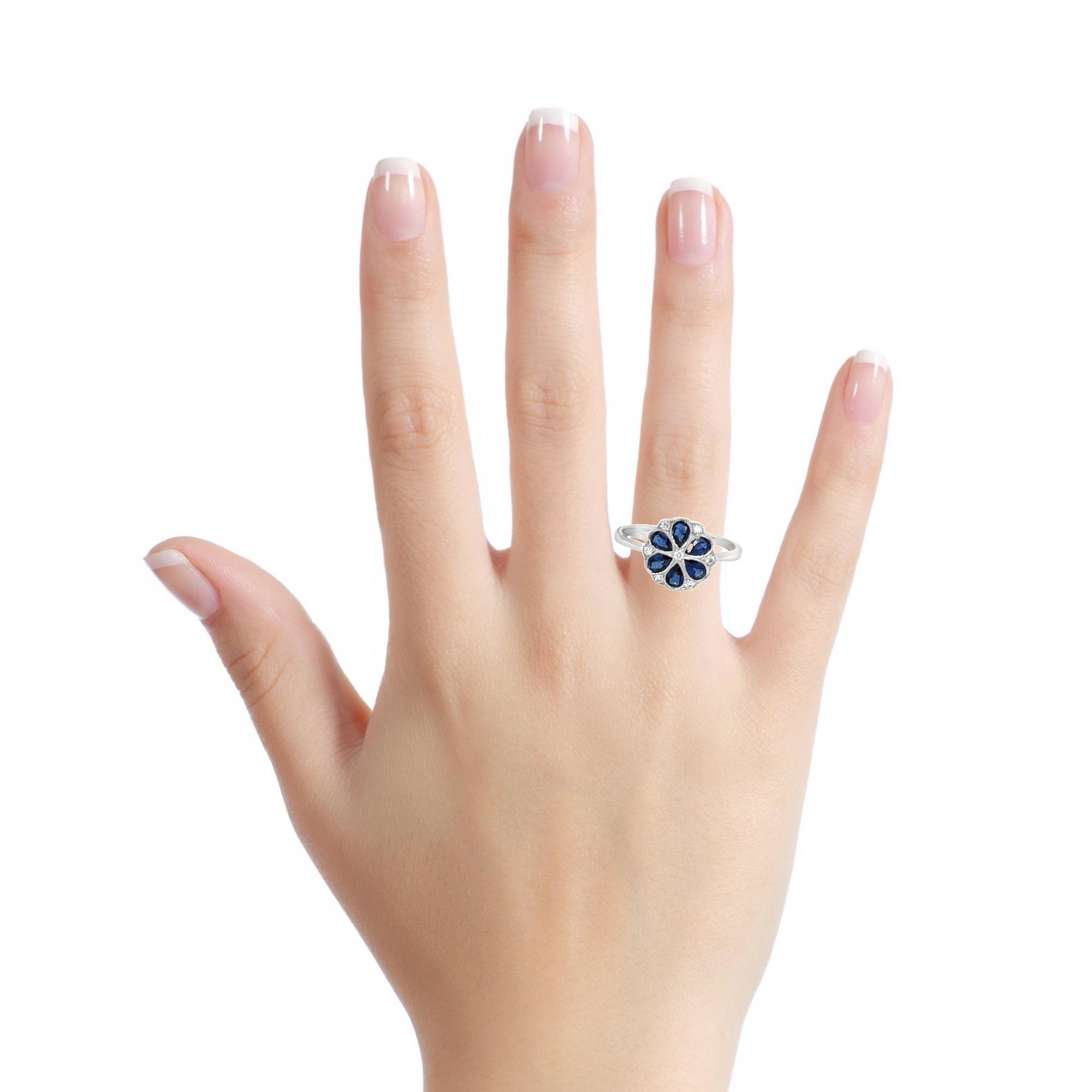 Sapphire & Diamond Pear Cluster Ring 18ct White Gold