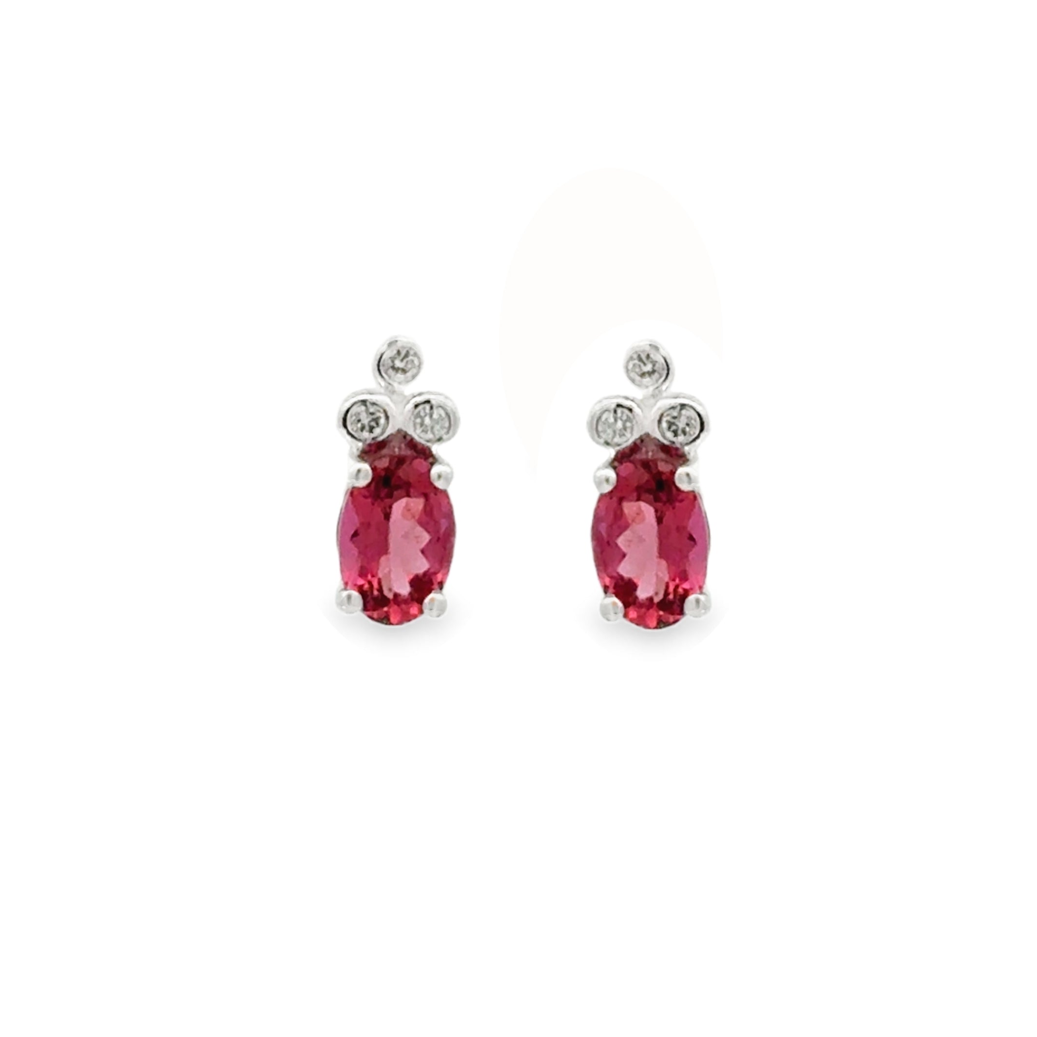 9ct White Gold Pink Tourmaline & Diamond Stud Earrings