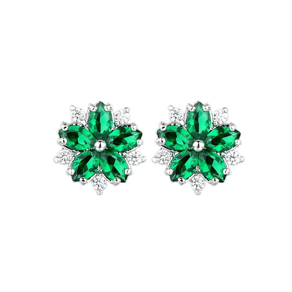 Sterling Silver Green & White CZ Cluster Earrings