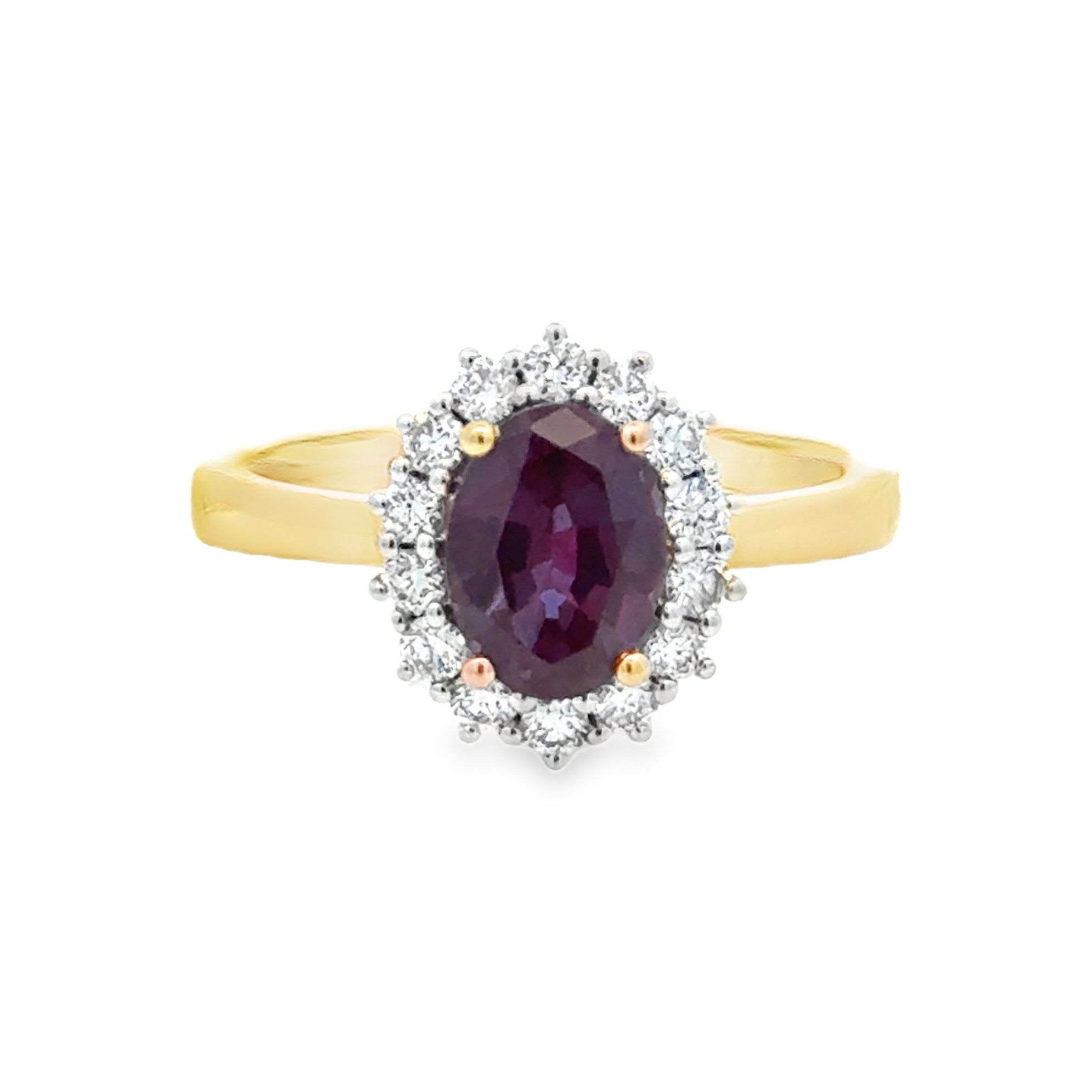 9ct Gold Lab Grown Alexandrite & Diamond Oval Cluster Ring
