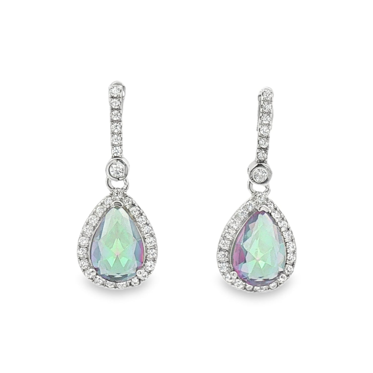 Sterling Silver Mystic CZ Pear Drop Earrings