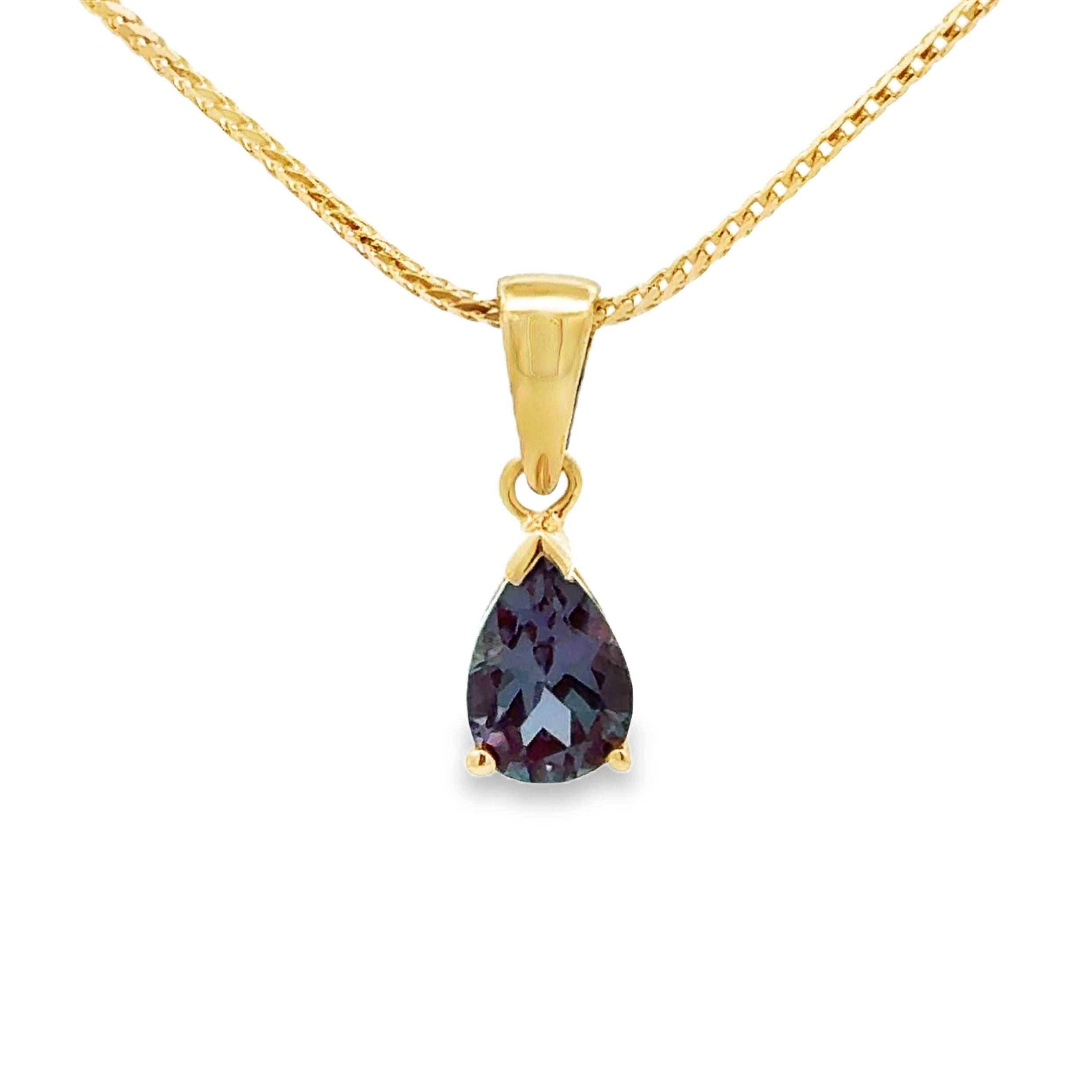 9ct Gold Pear Cut Lab Grown Alexandrite Drop Pendant