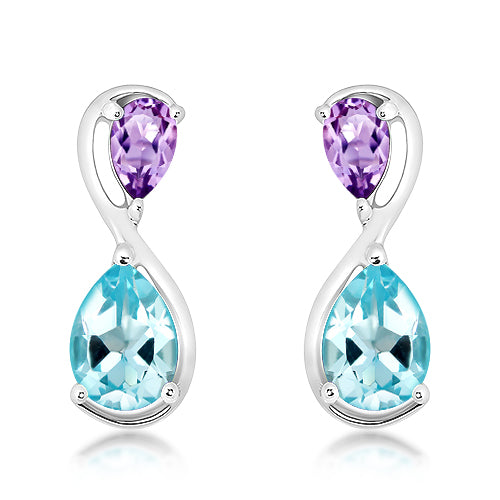 Unique & Co Silver Blue Topaz & Amethyst Drop Earrings  ME-1028BA