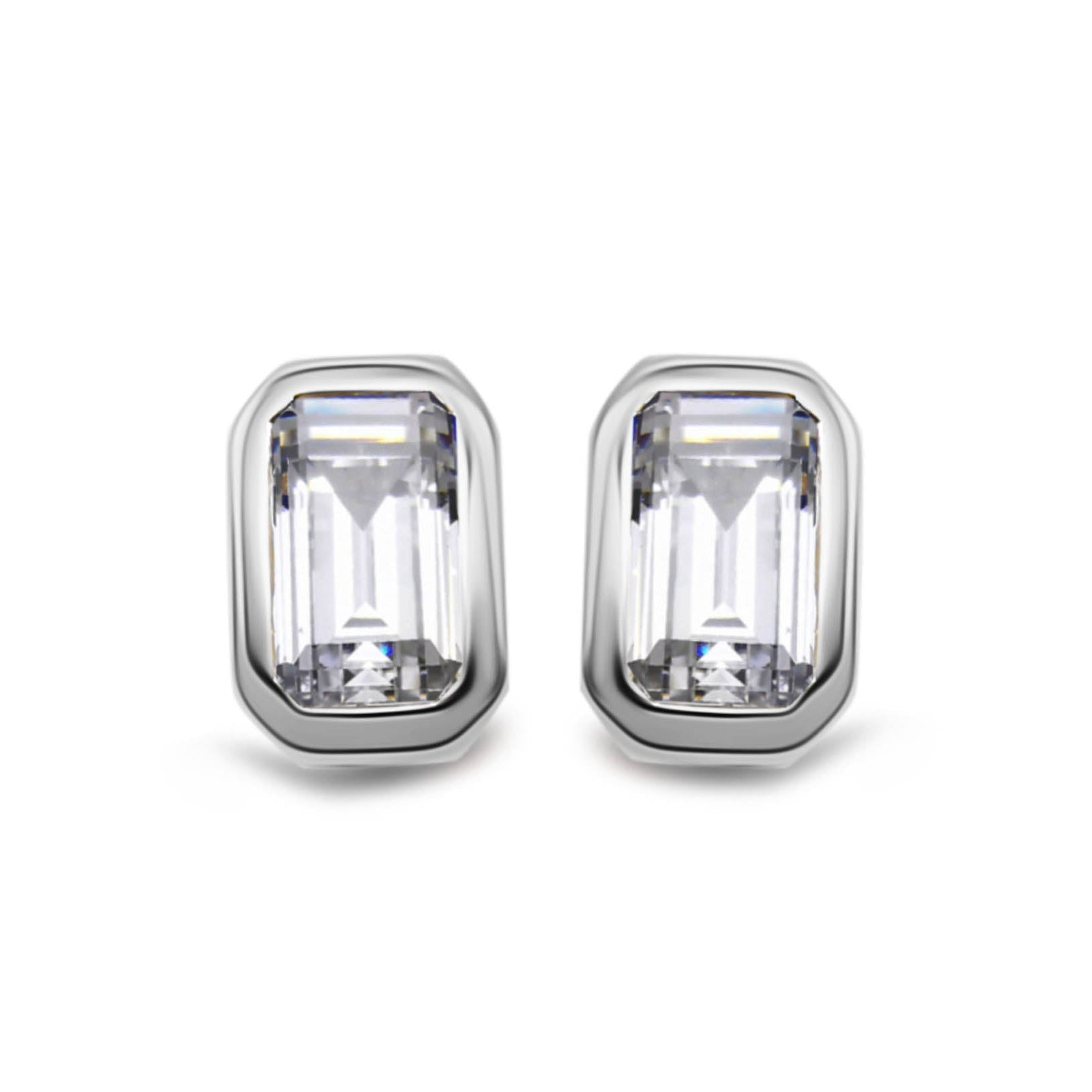 Unique & Co Silver Emerald Cut CZ Stud Earrings ME-1042