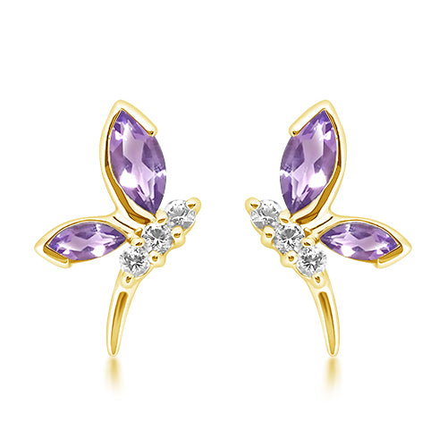 Unique & Co Silver Gold Plated Amethyst Stud Earrings ME-1050AM