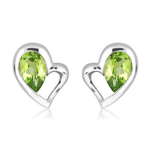 Unique & Co Silver Peridot Heart Stud Earrings ME-978PE