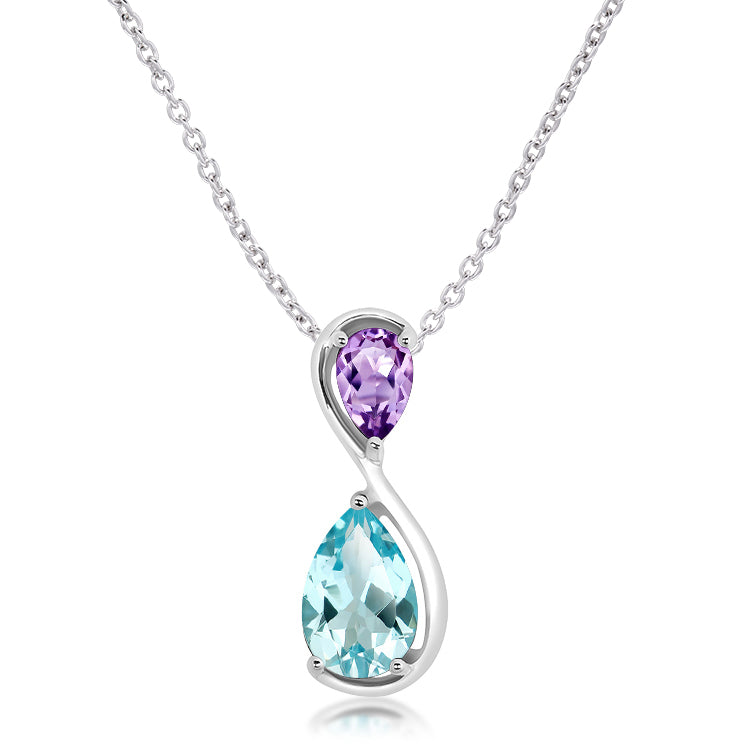 Unique & Co Silver Blue Topaz & Amethyst Pendant MK-10128BA