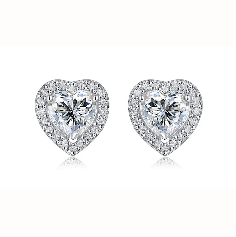 Sterling Silver Heart Halo CZ Stud Earrings