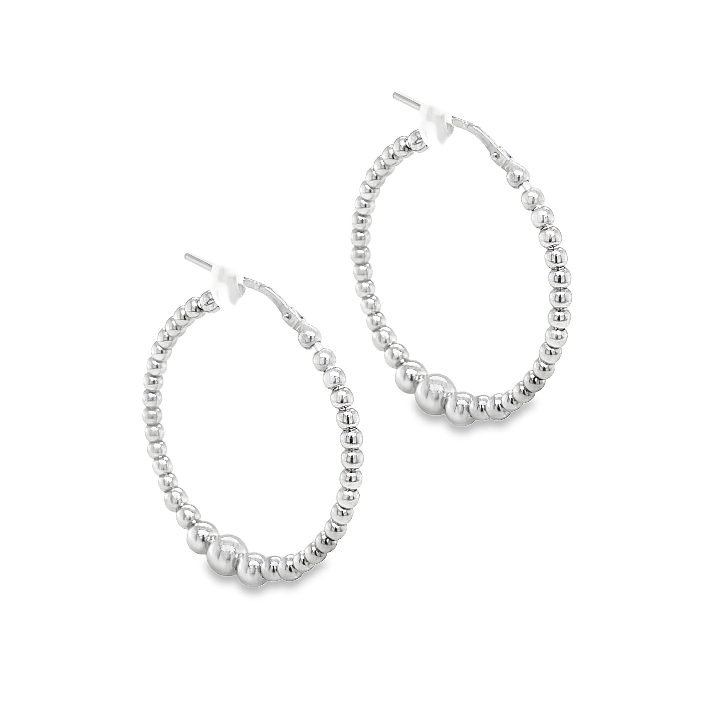 Sterling Silver 30mm Beaded Hoop Earrings