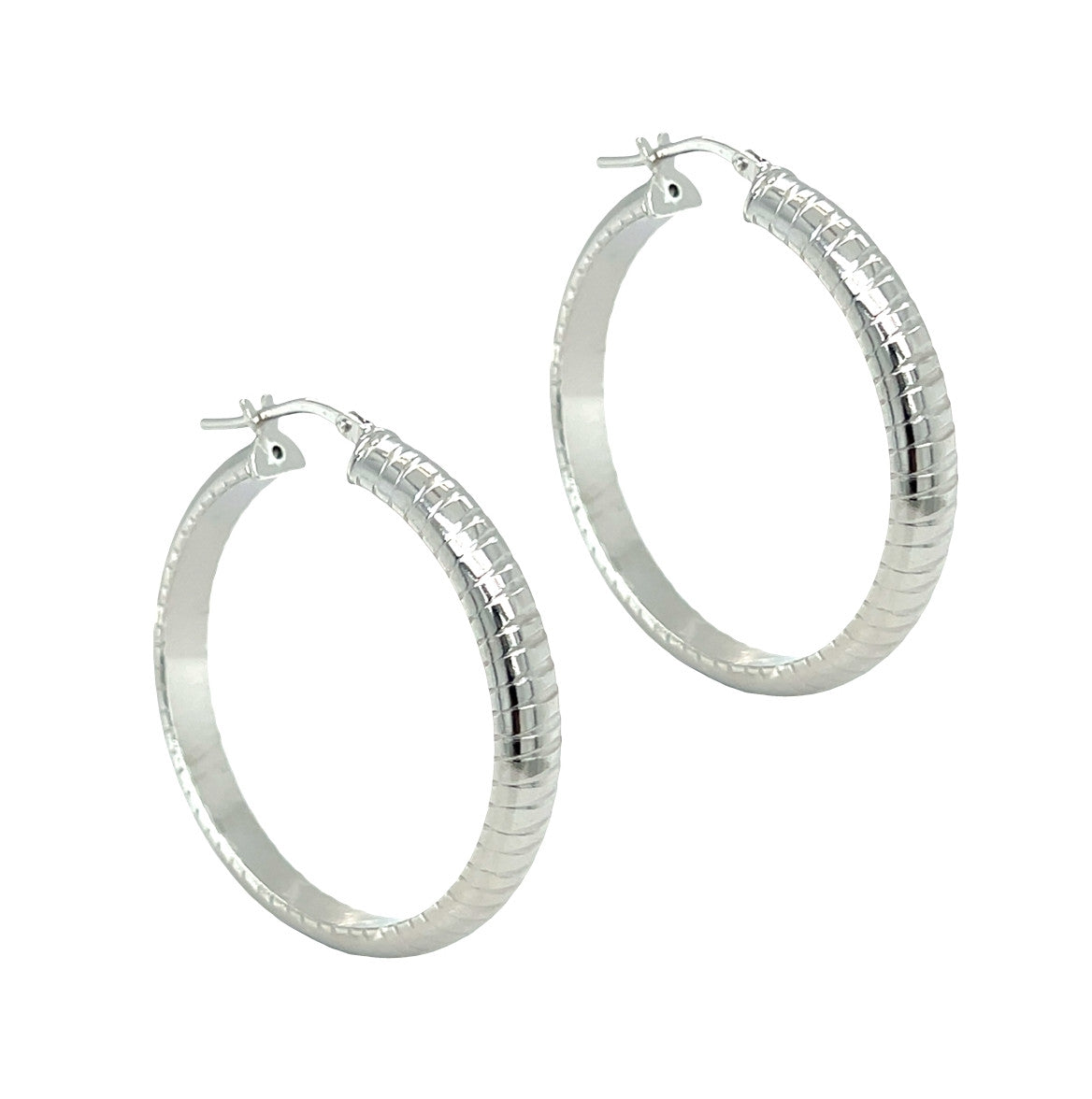 Sterling Silver 30mm Patterned Hoop Earrings