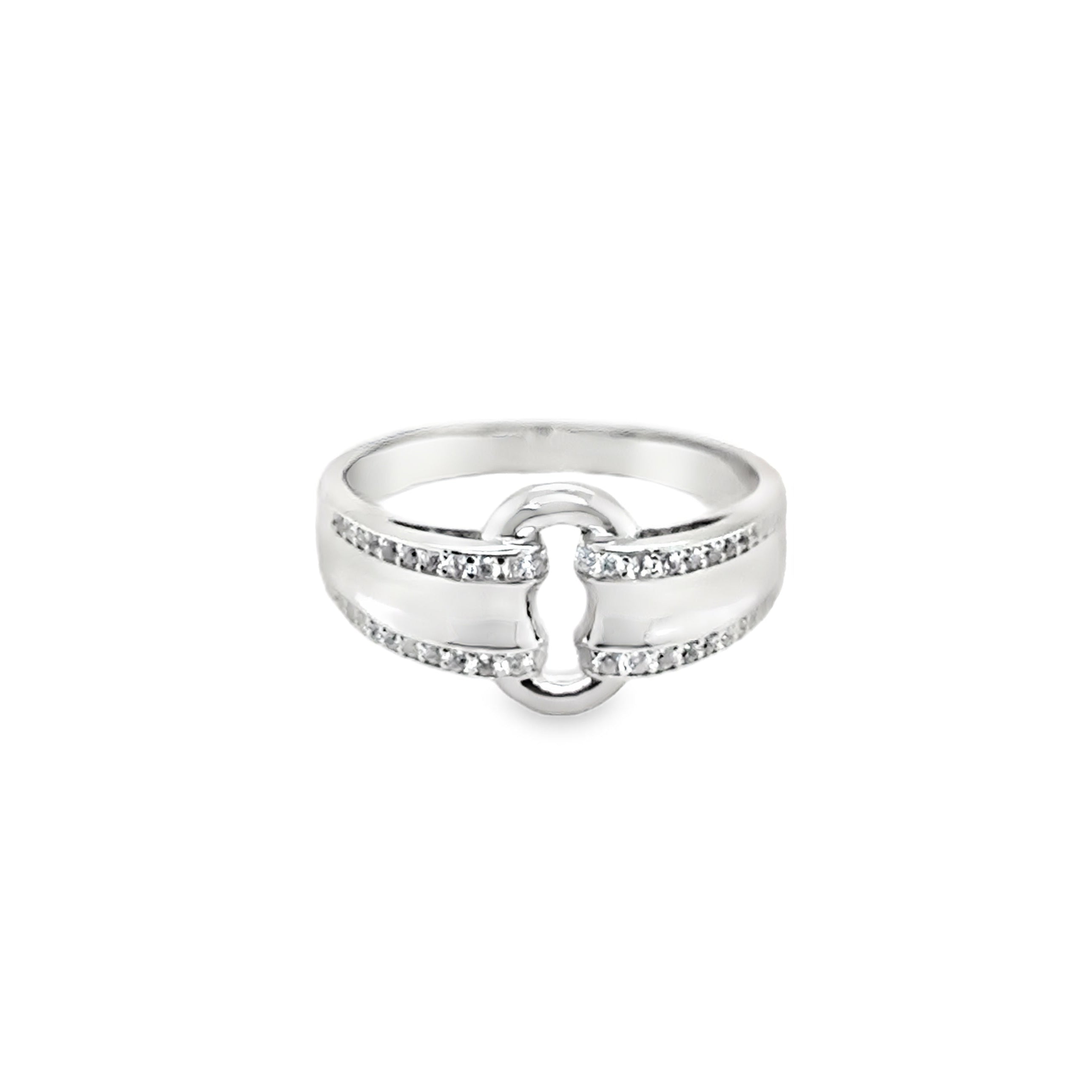 Silver & CZ Oval Link Ring