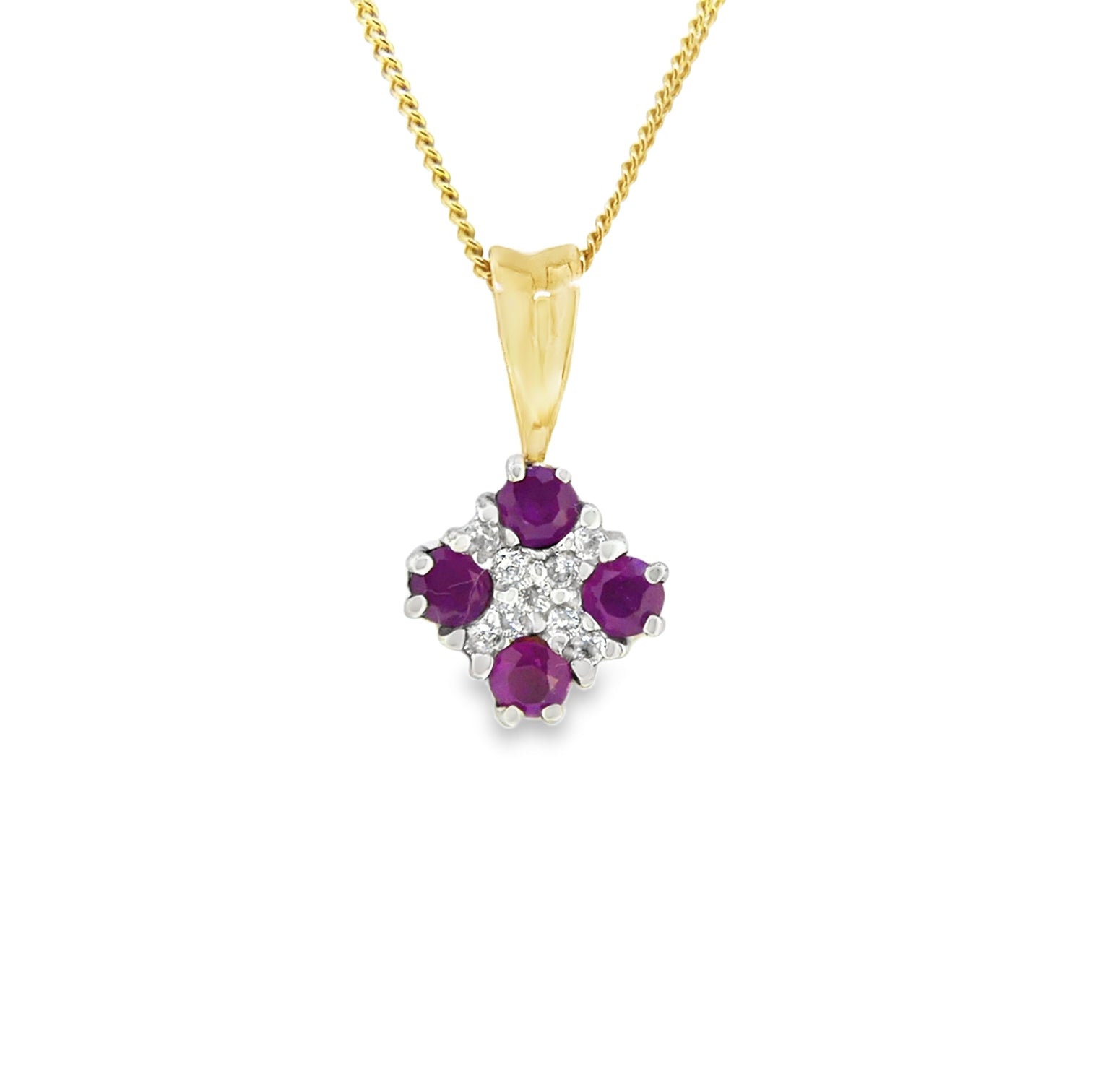 9ct Gold Ruby & Diamond Square Pendant