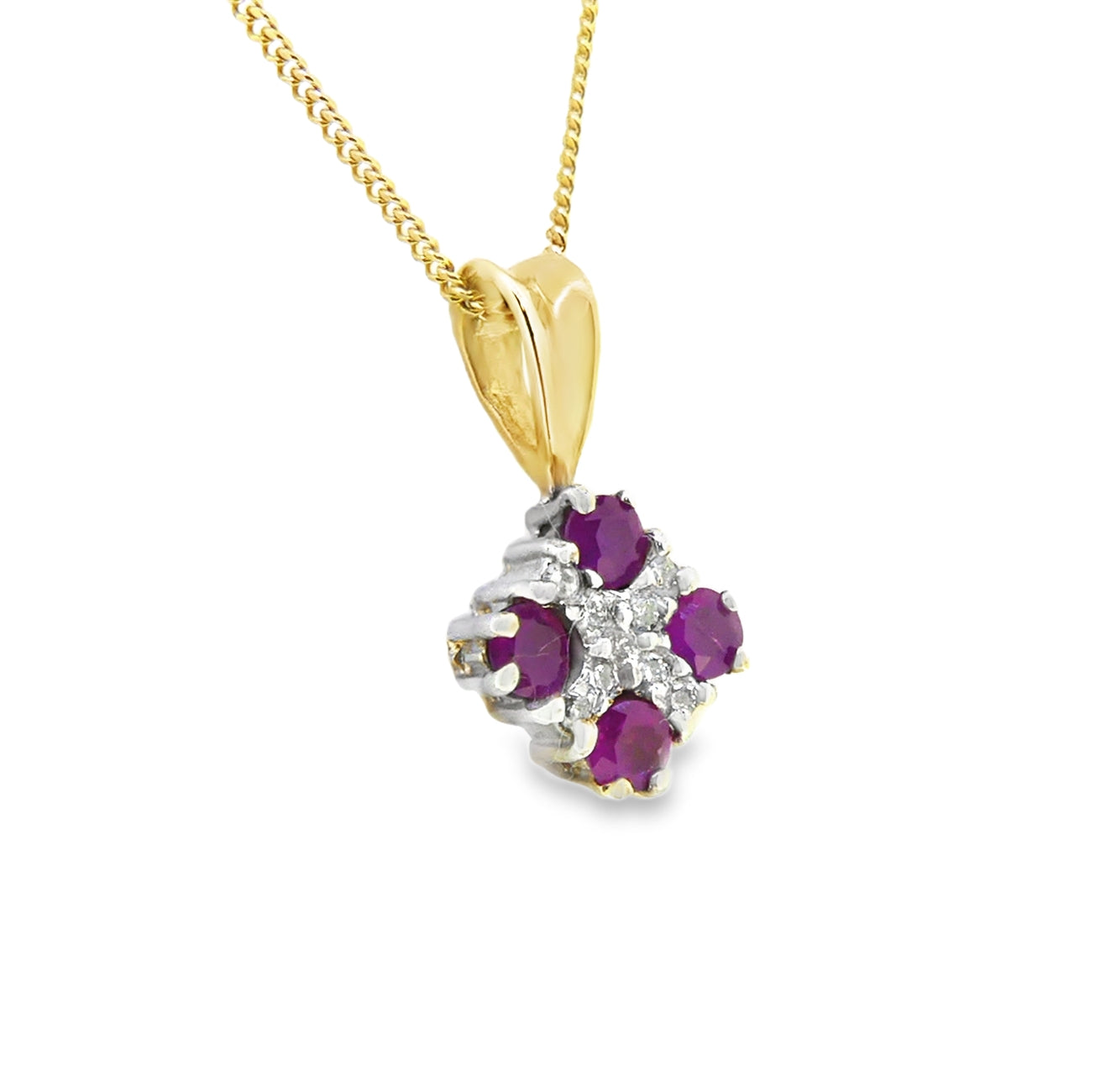 9ct Gold Ruby & Diamond Square Pendant side