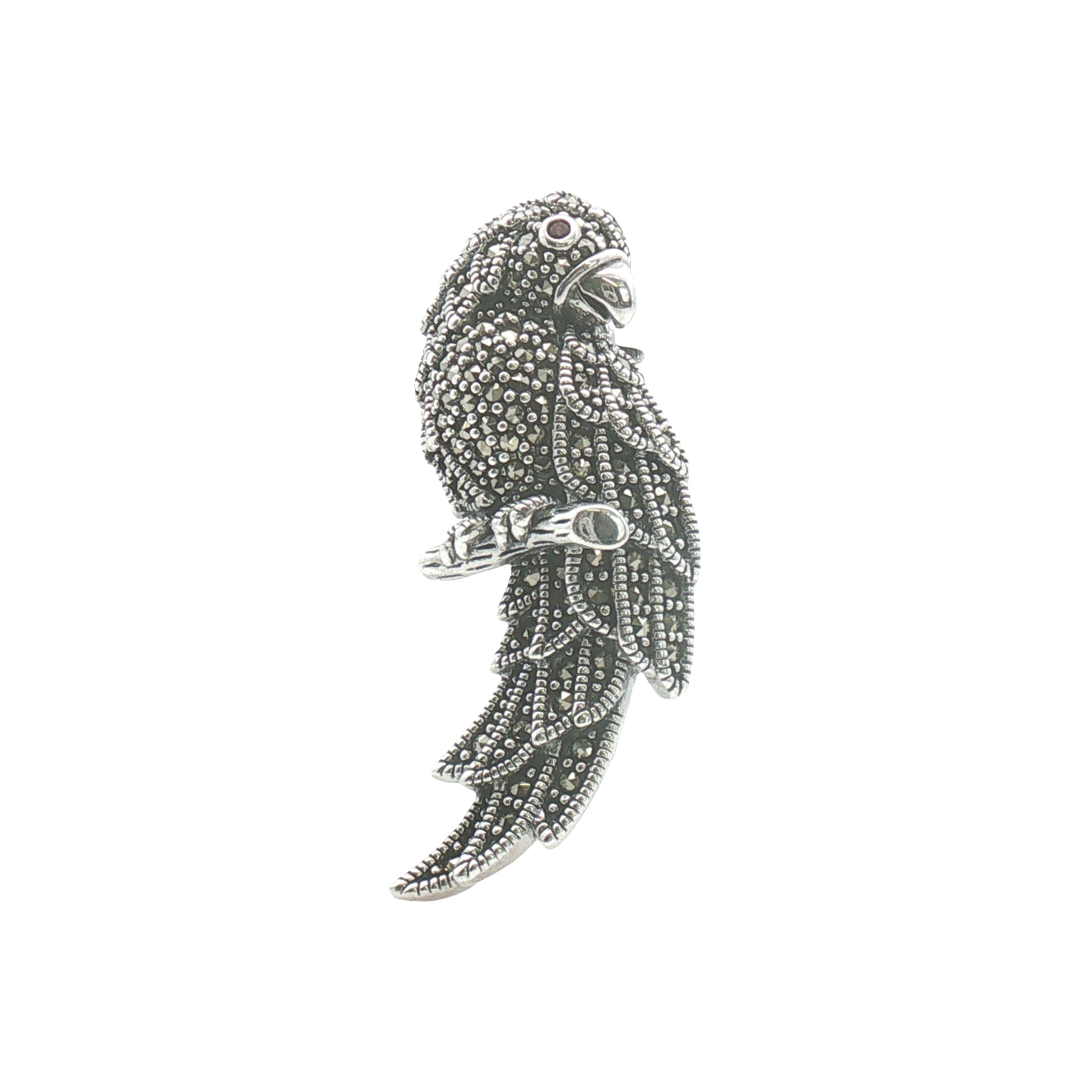 Silver Marcasite Parrot Brooch