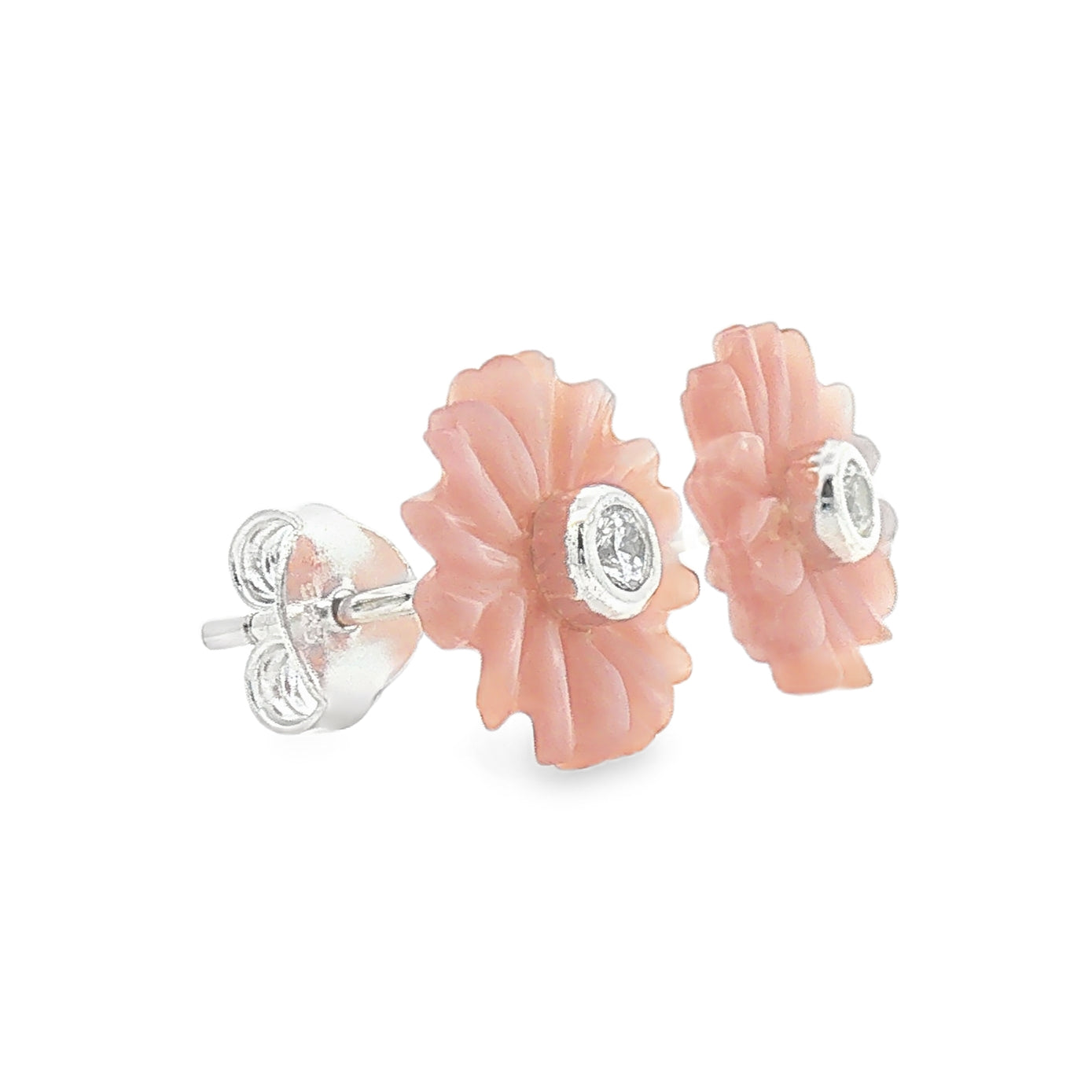 Silver Pink MOP Flower Stud Earrings side