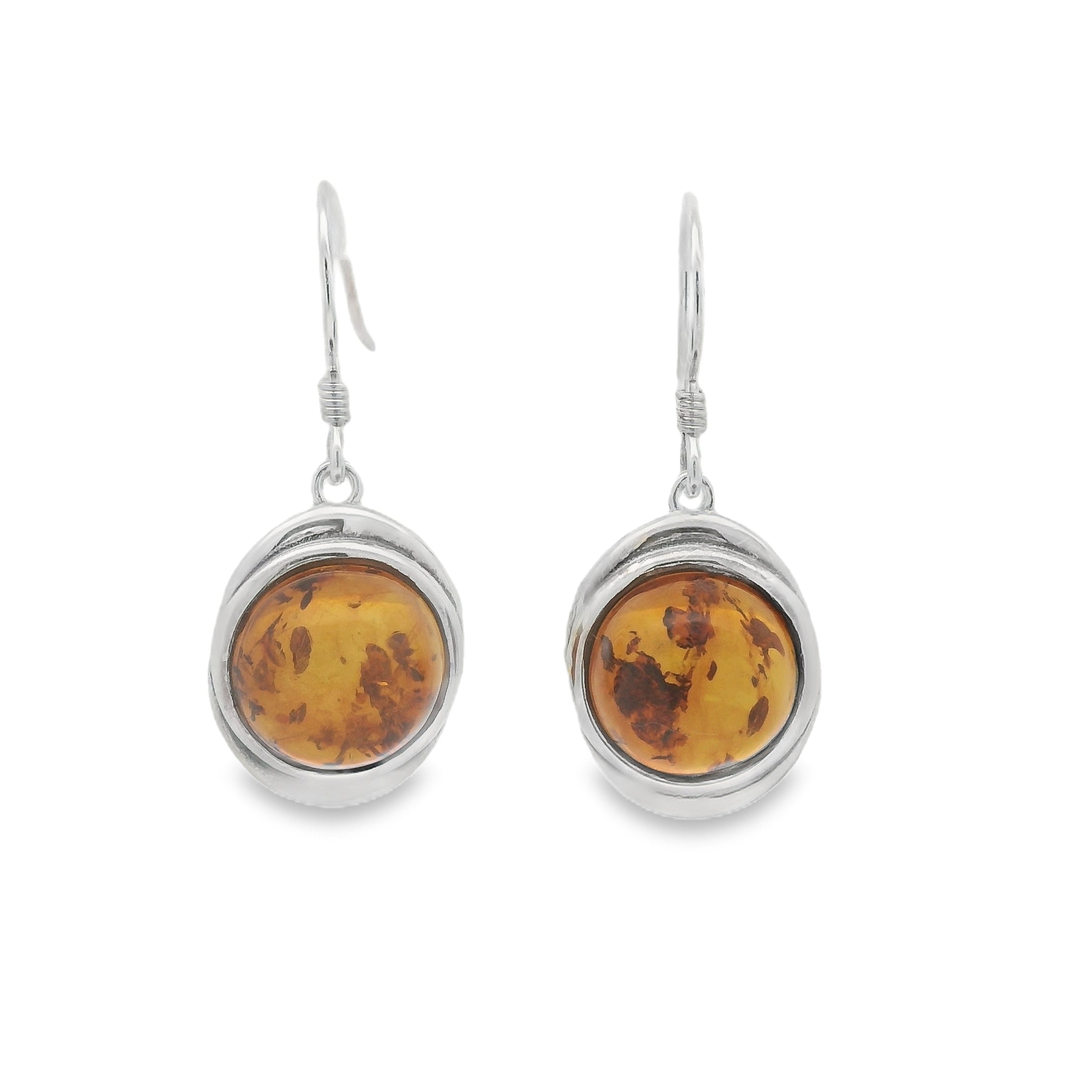 Sterling Silver Amber Hook Drop Earrings