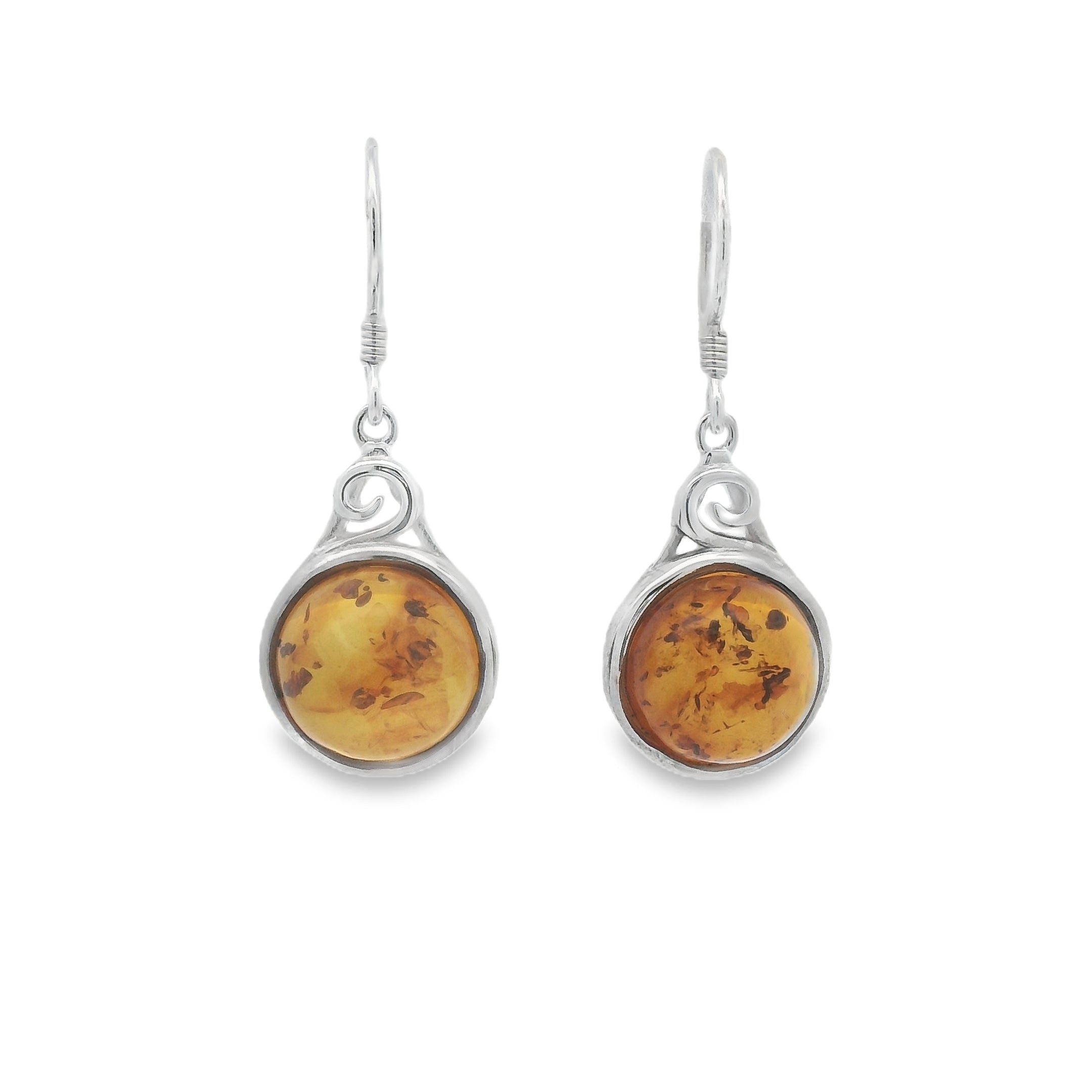 Sterling Silver Amber Swirl Hook Drop Earrings