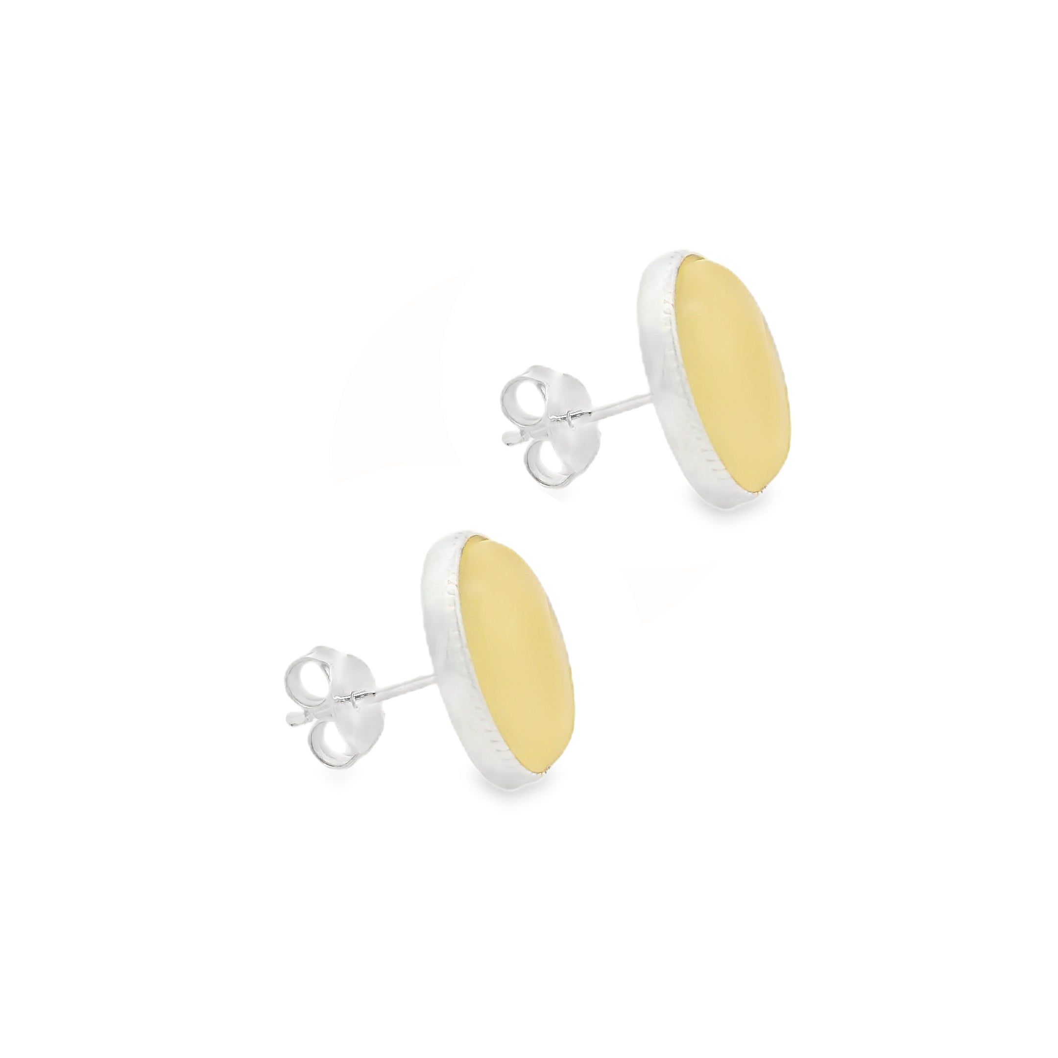 Sterling Silver Yellow Amber Stud Earrings SIDE