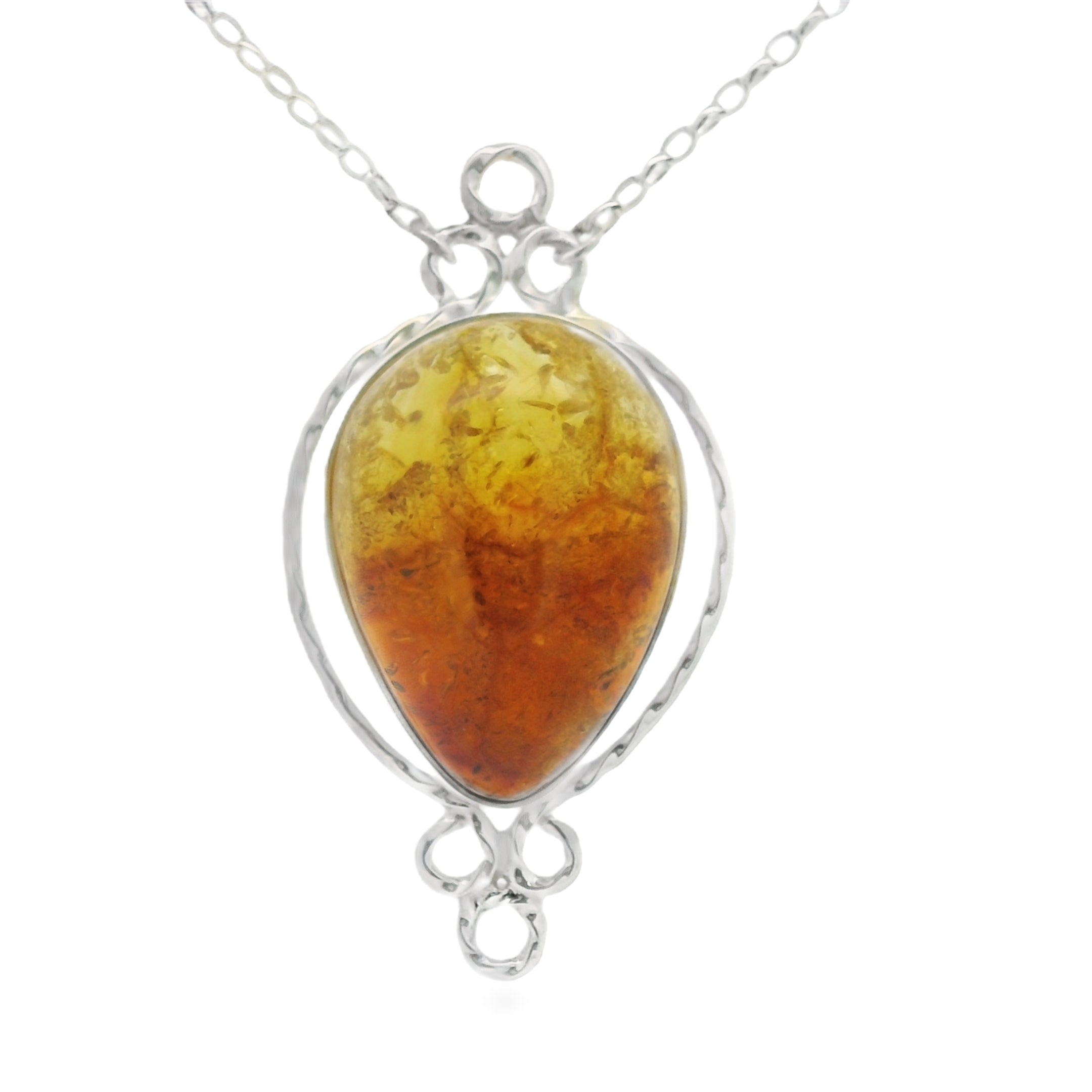 Silver Large Pear Shaped Amber Pendant
