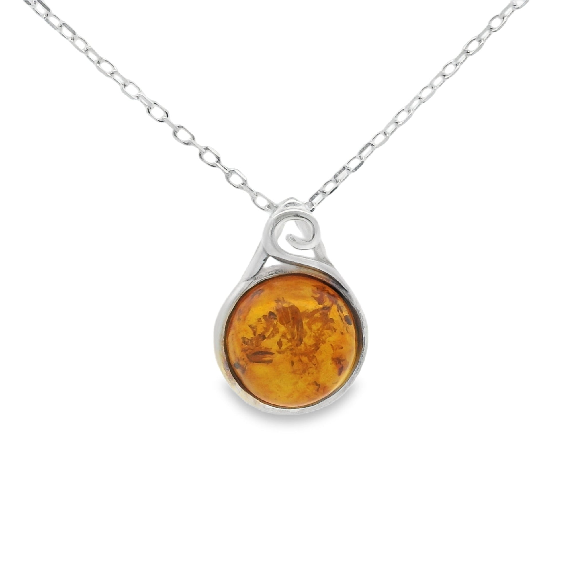 Silver Round Amber Swirl Pendant