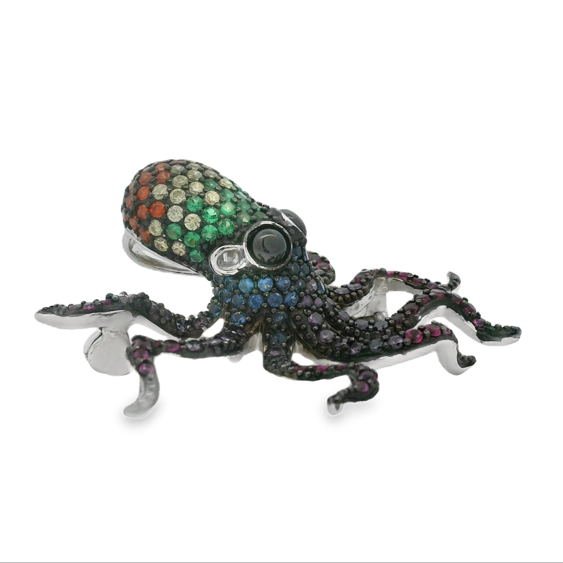 Octopus Silver & CZ Brooch & Pendant SIDE