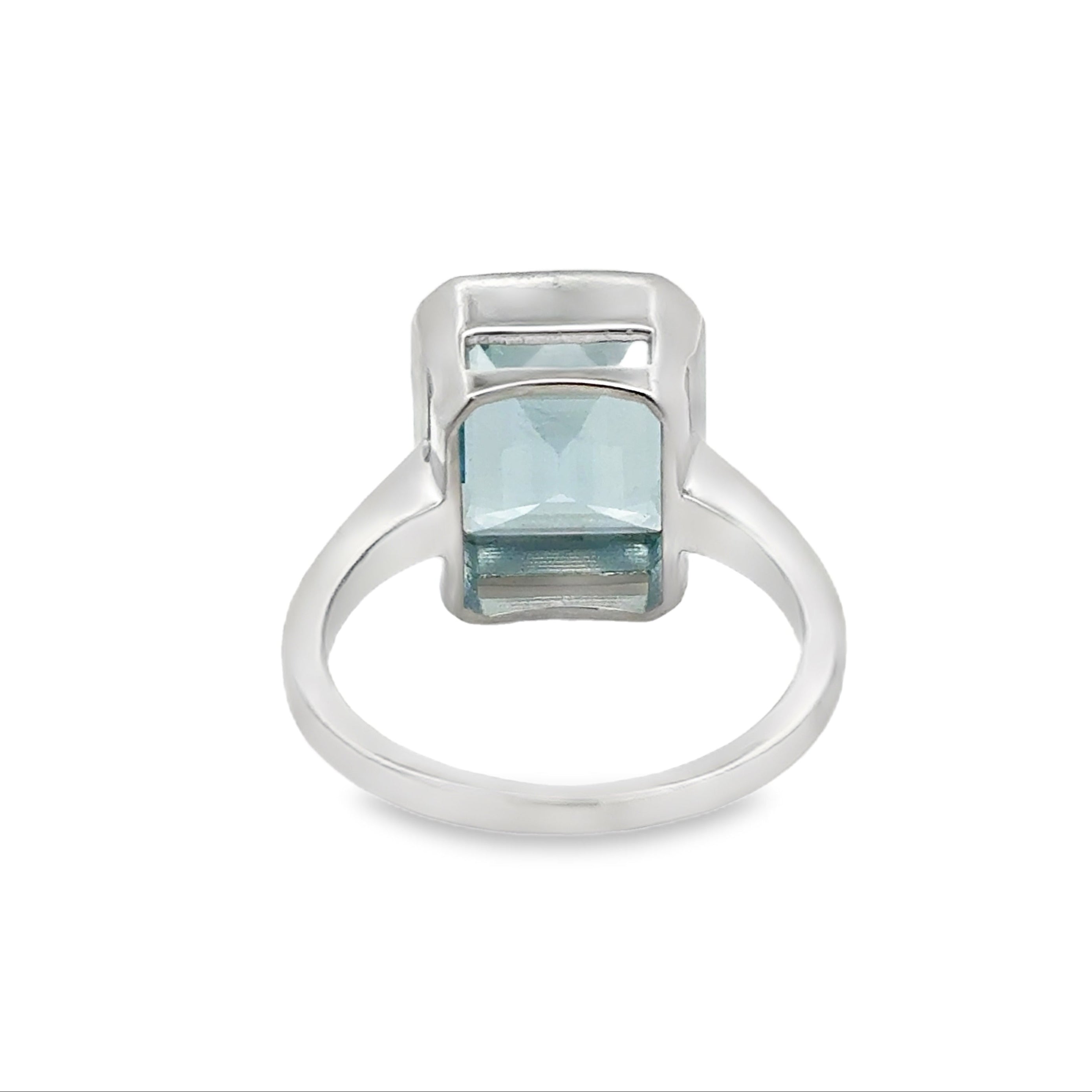 Silver Octagonal Blue Topaz Ring REAR