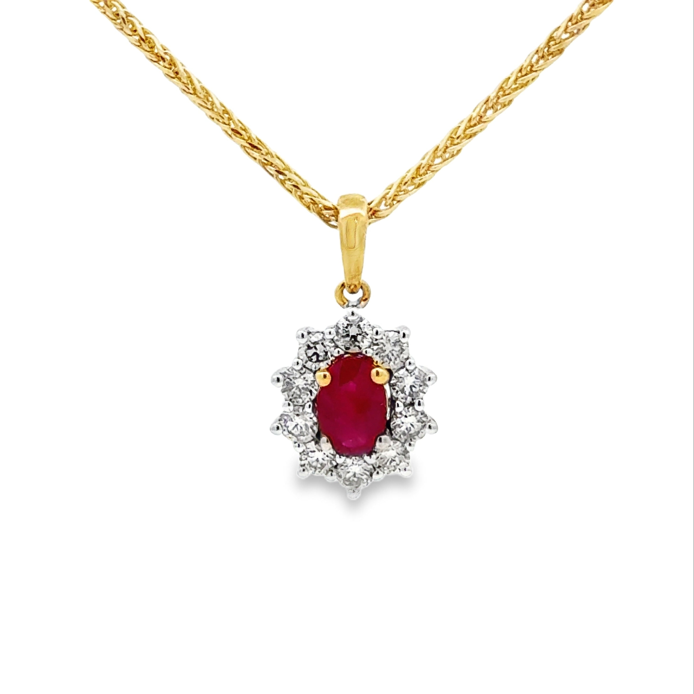 Ruby & Diamond Oval Cluster Pendant