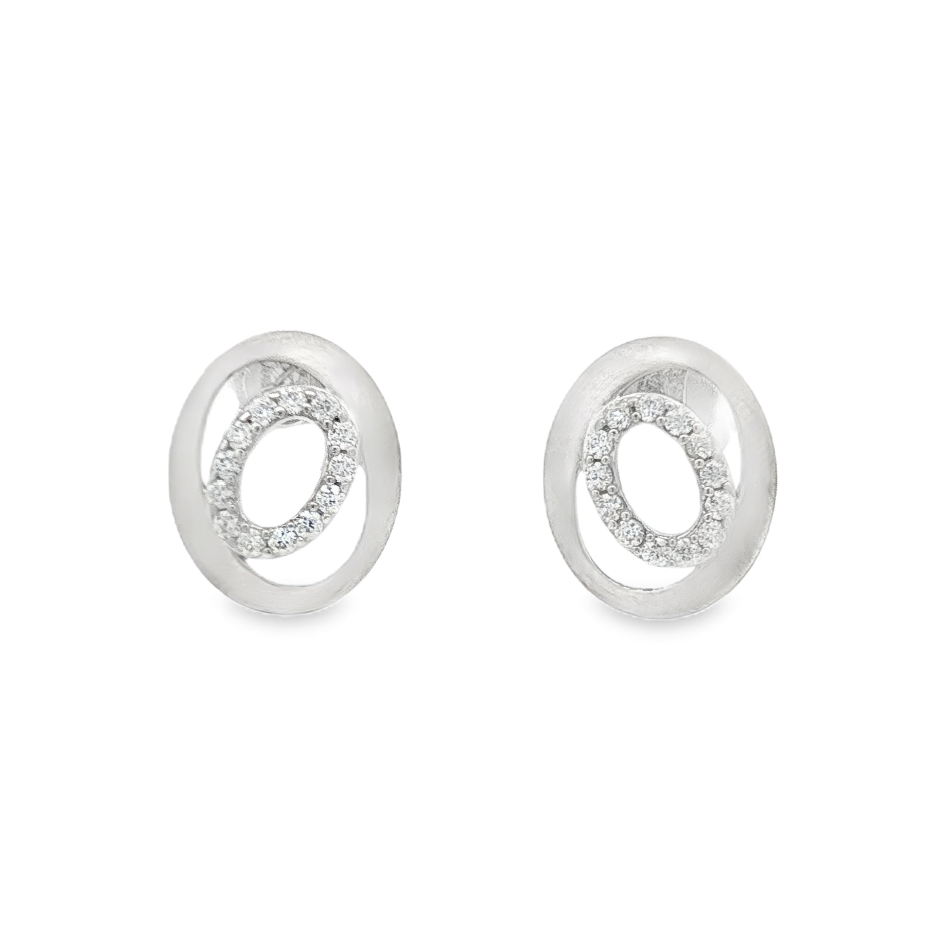 Silver Satin Finish CZ Stud Earring