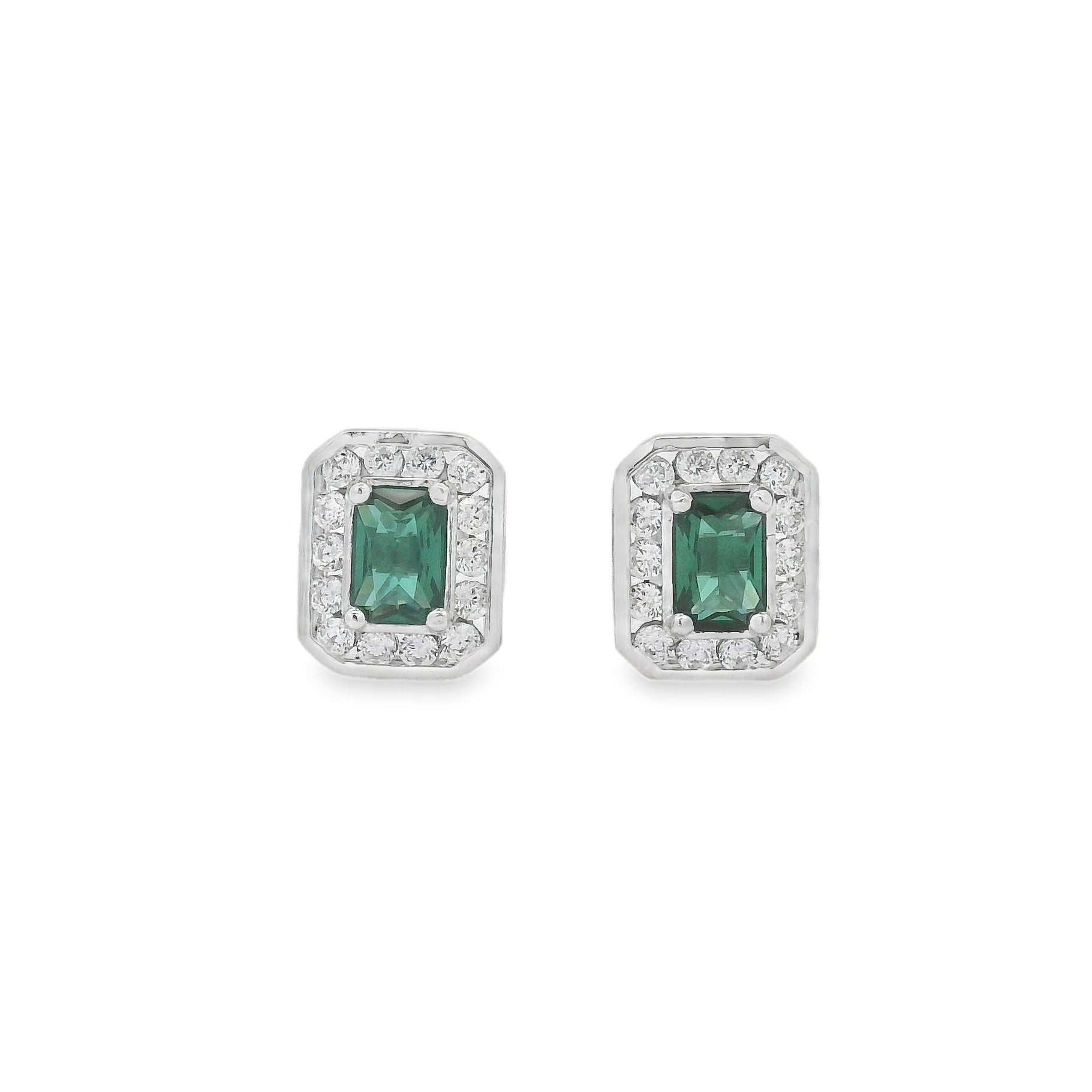 Silver CZ Emerald Green Stud Earring