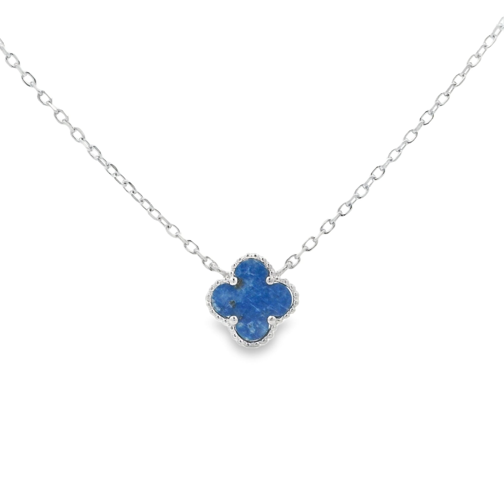 Silver Lapis Clover Necklace