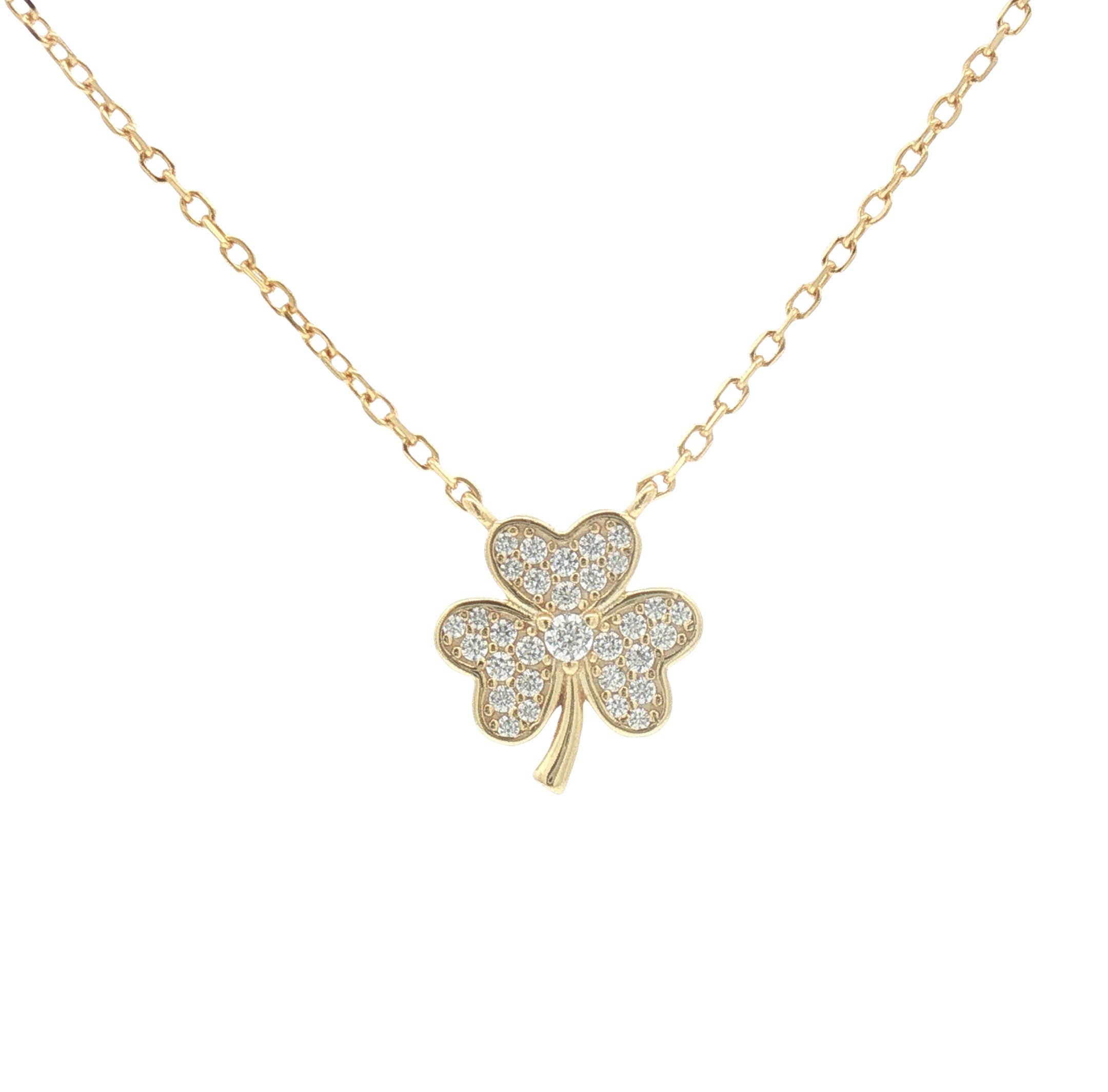 Sterling Silver Gold Plated CZ Clover Necklace